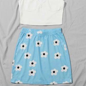 SHEIN Sky Blue Floral Print Skirt (SKIRT ONLY)